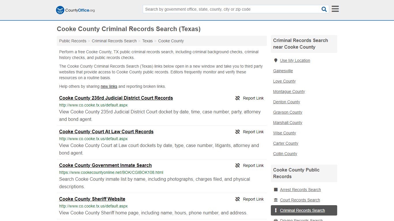 Cooke County Criminal Records Search (Texas) - County Office